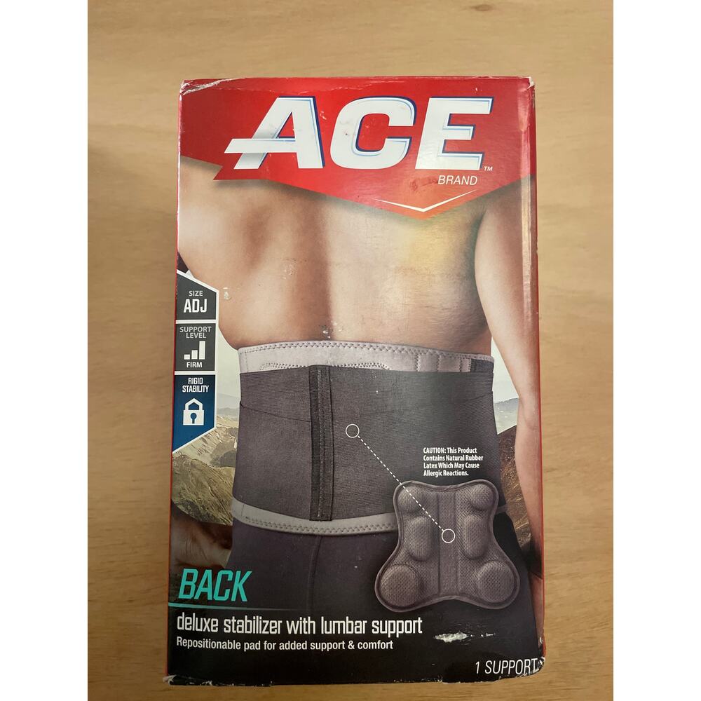 New Unisex 3M ACE Deluxe Back Stabilizer Lumbar Support Belt Gray O/S Adjustable